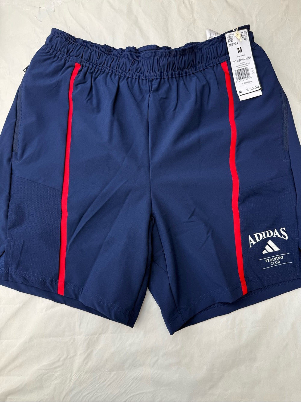 Adidas Mens Traning Club Shorts - Navy Blue and Red - Size Medium - New with Tag - Picture 10 of 10